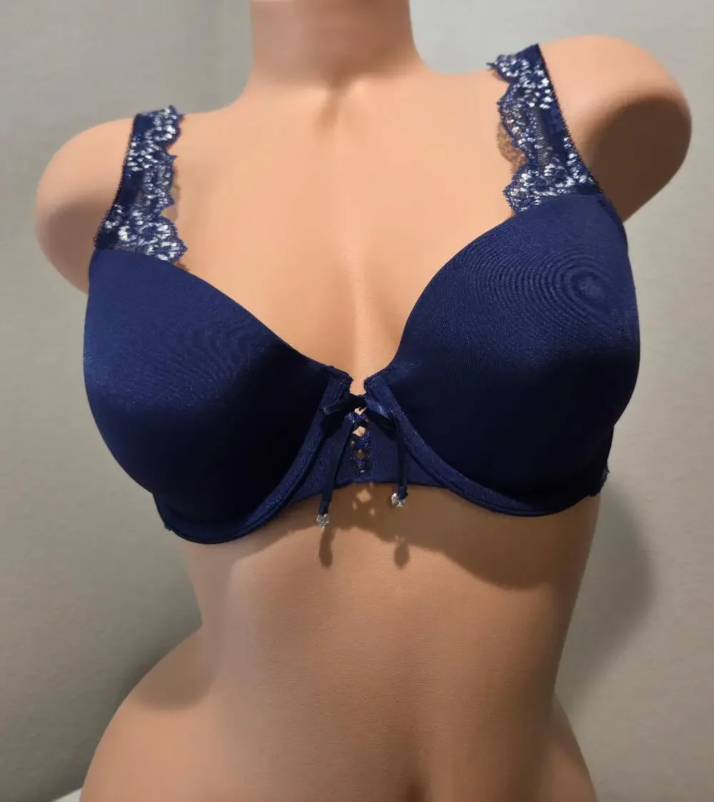 Victoria's Secret Vintage 2010 Lined Demi Bra Floral Lace Blue 36C